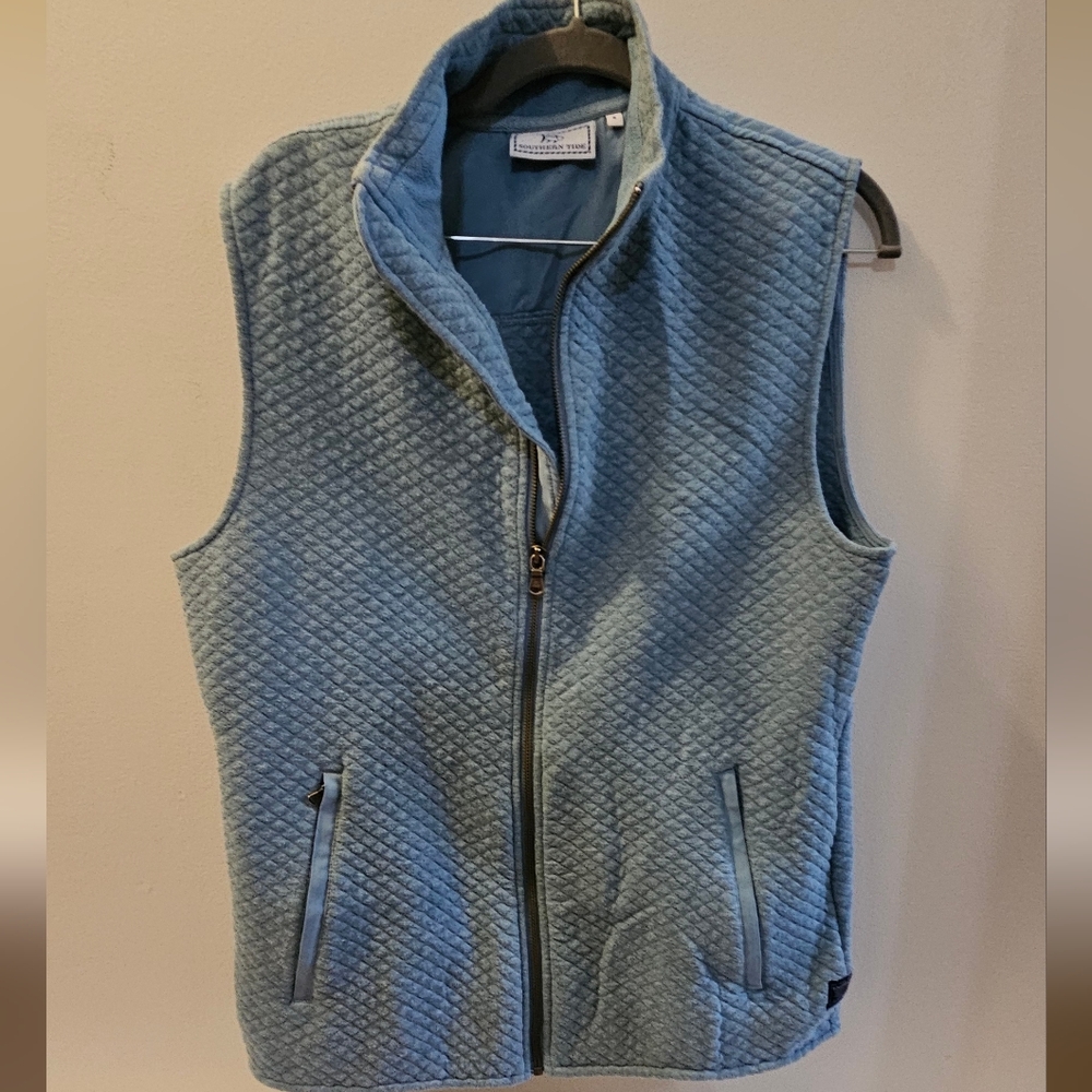 Southern Tide Blue Quilted Zip-Up Vest